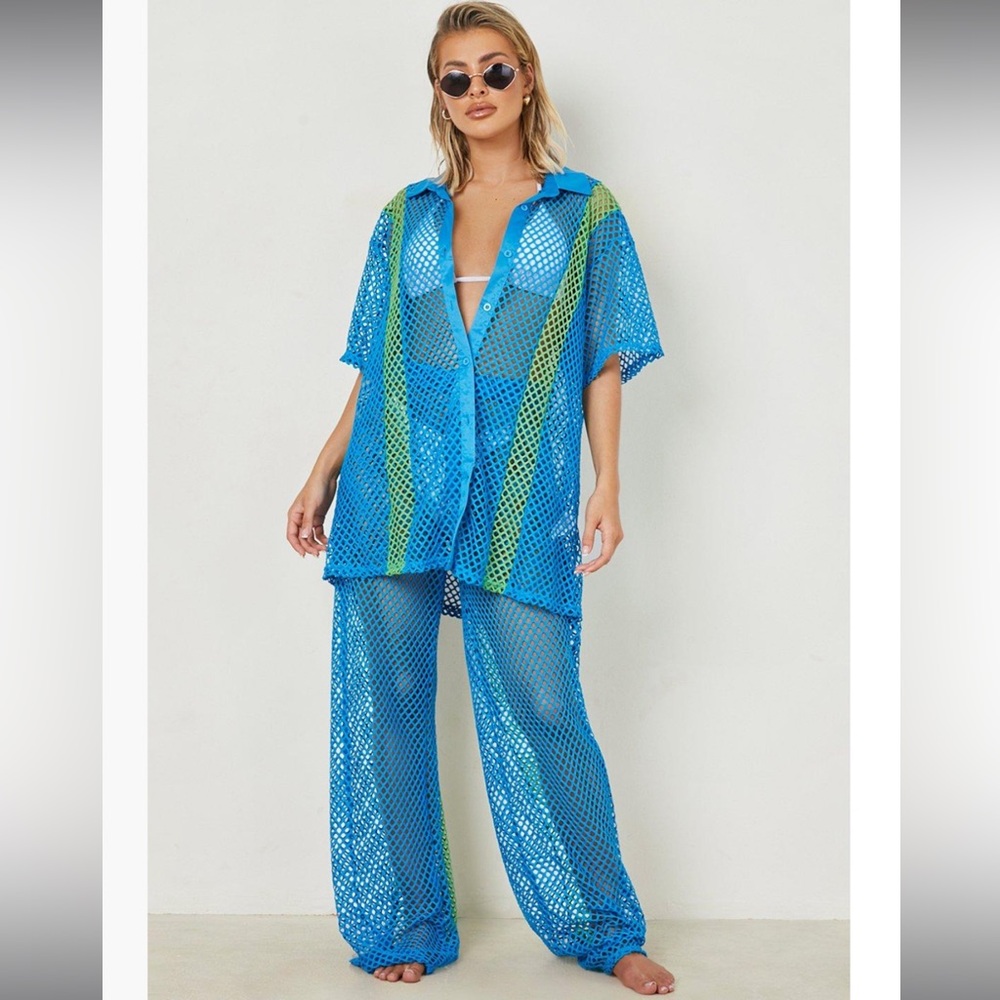 Boohoo Blue Mesh Top and Pant